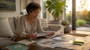 Homeowner reviewing renovation contractor brochures