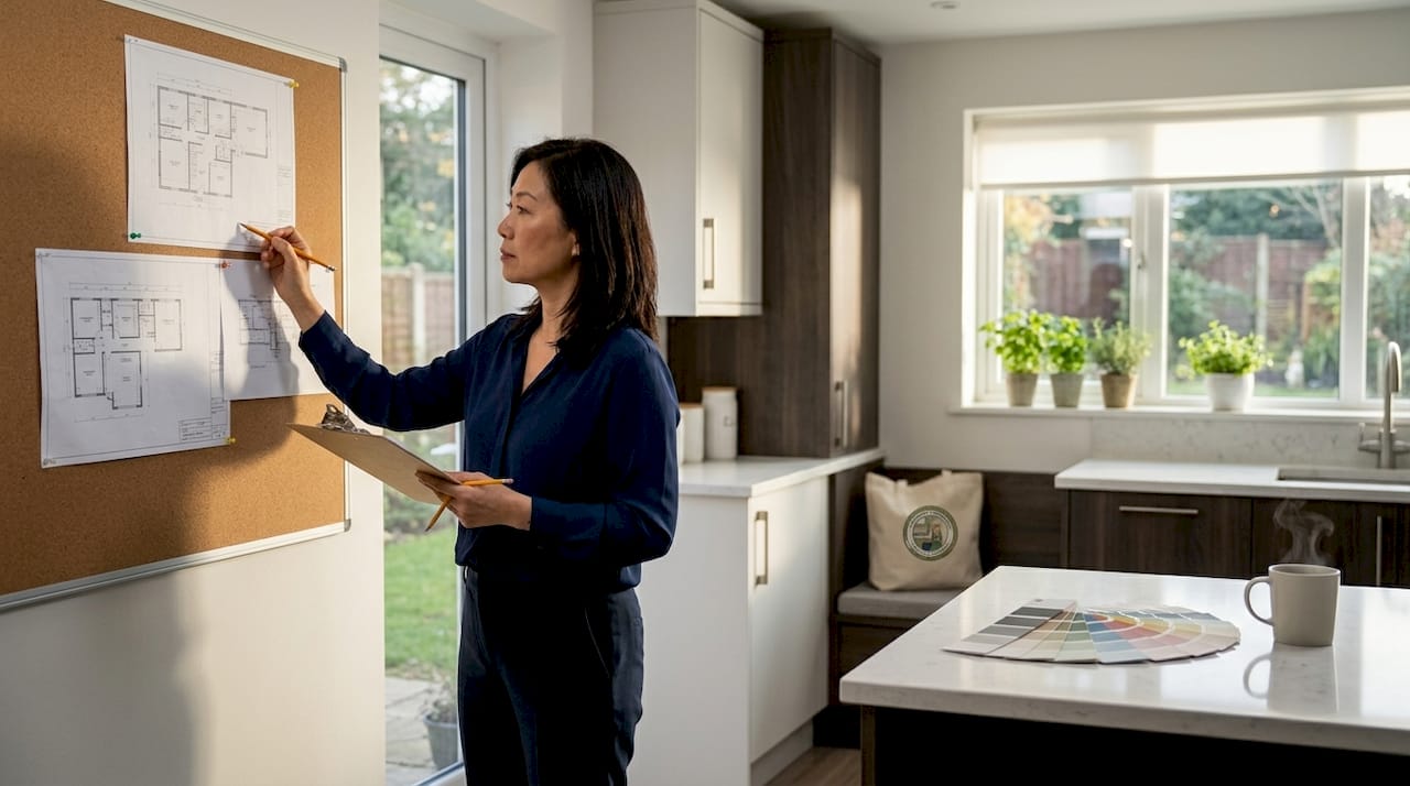 Woman reviewing home modernization plans