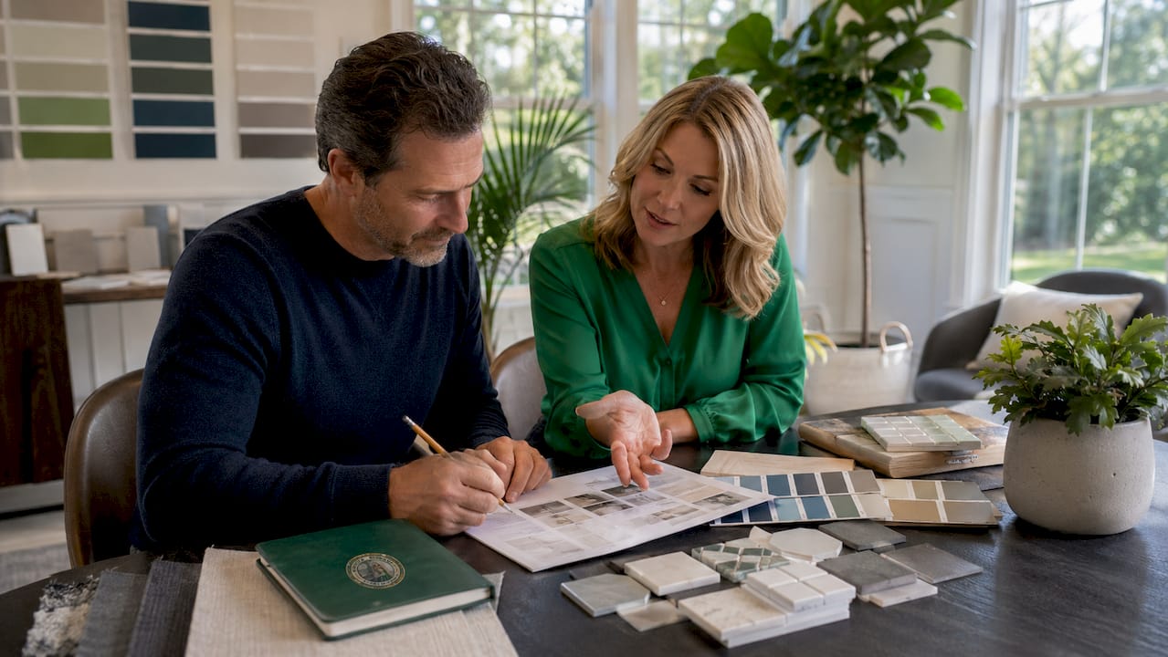 Couple reviewing home renovation checklist