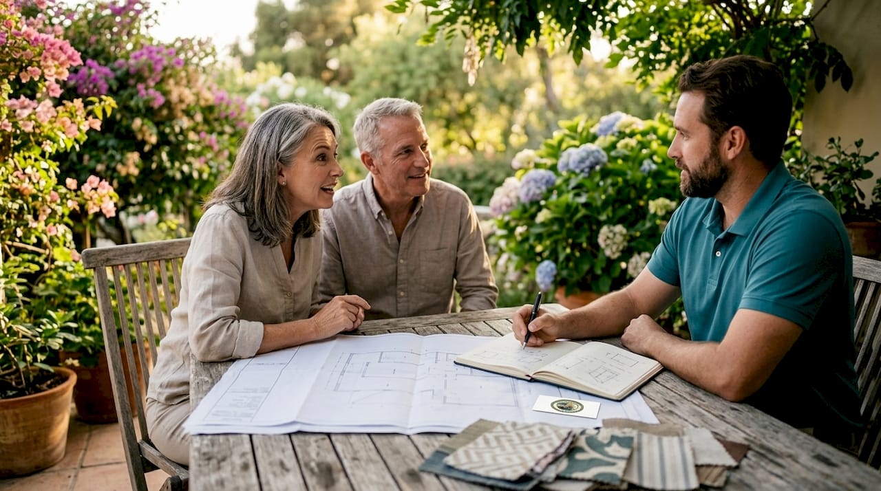 Couple discussing remodeling plans with contractor
