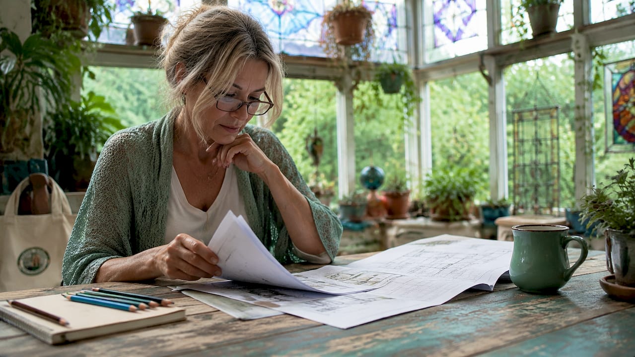 Homeowner reviewing renovation and remodeling plans