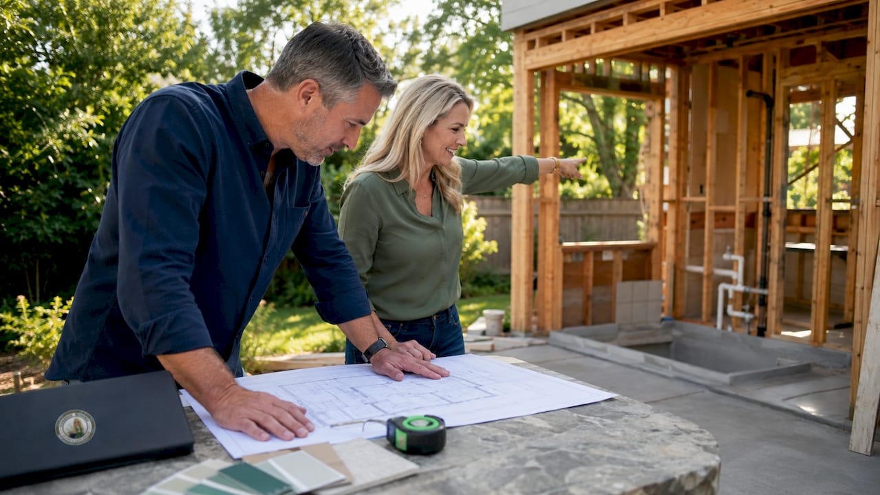 Couple planning bathroom addition construction