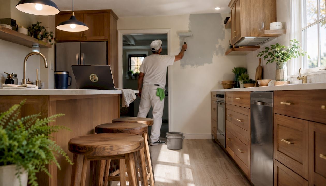 Bright small kitchen with consistent finishes