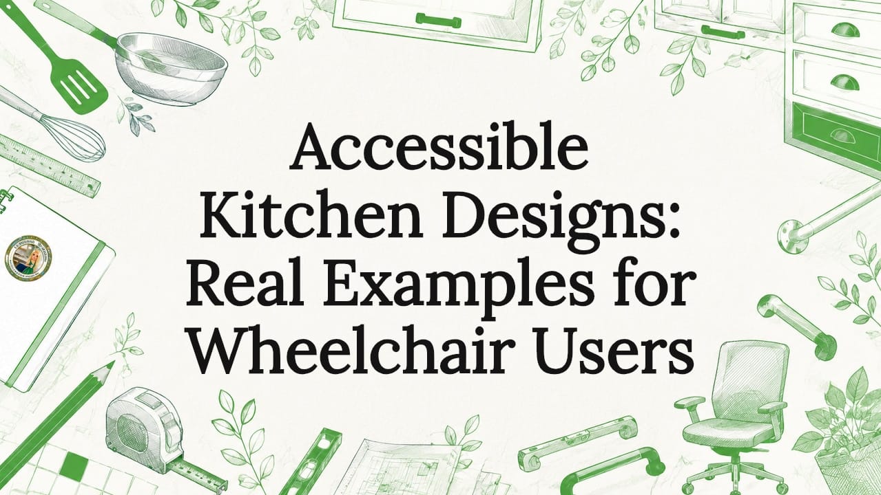 Decorative title card illustration with kitchen tools and furniture