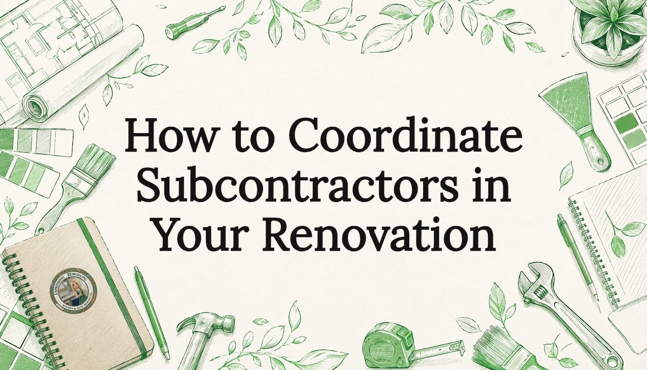 Decorative hand-drawn renovation tools frame title area