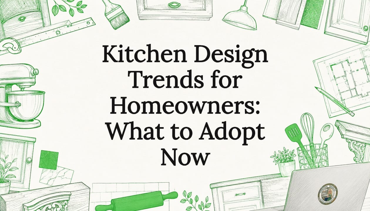 Decorative kitchen design title card illustration