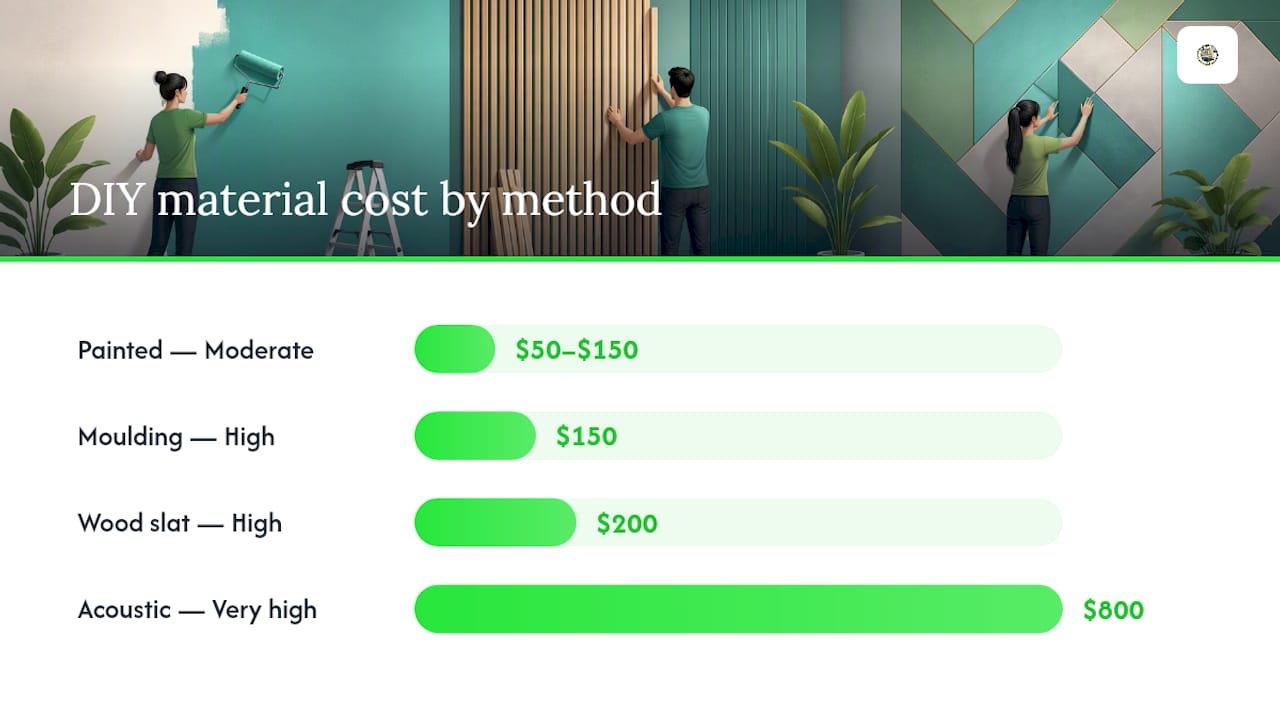Comparison chart of accent wall methods showing cost and durability
