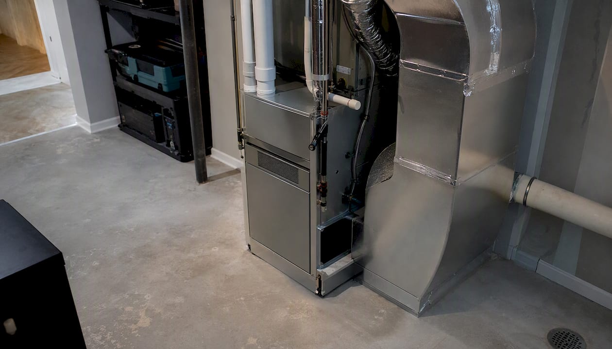 Modern HVAC system in home mechanical room