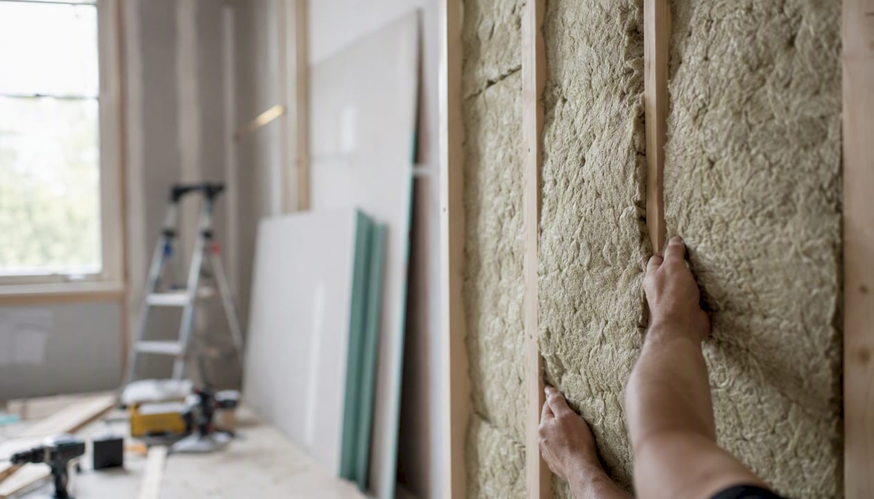 Installing acoustic wall insulation in home office