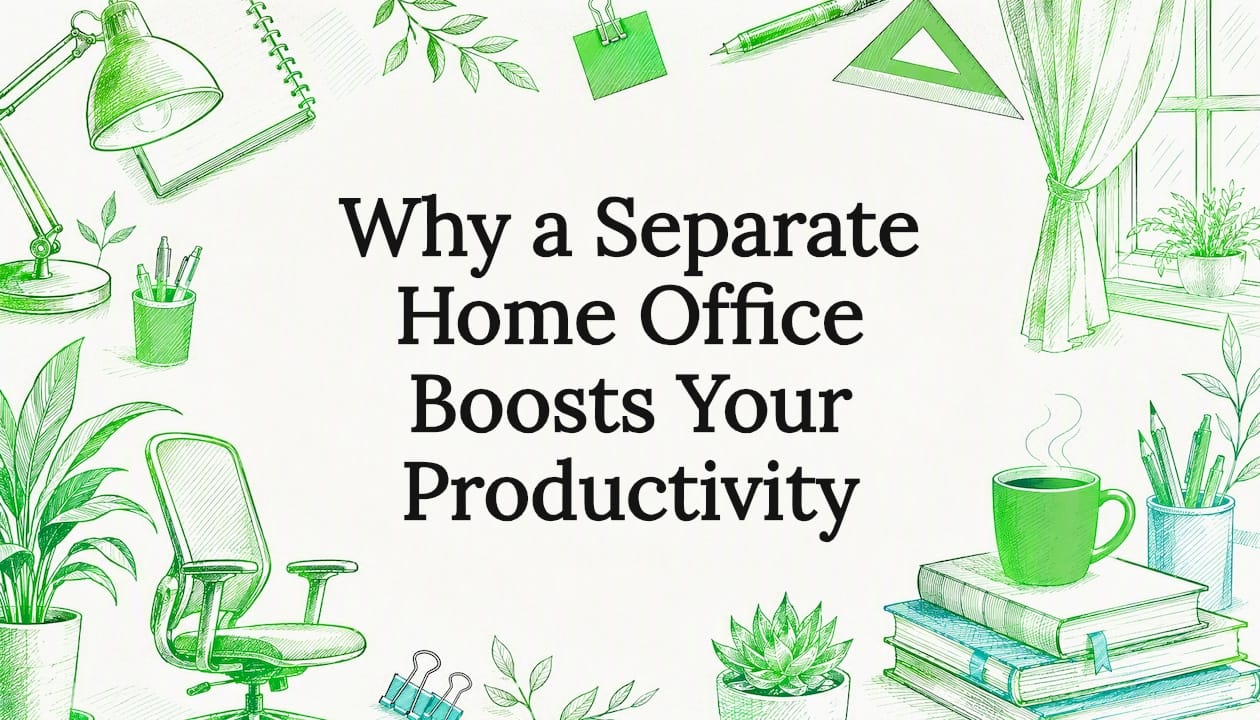 Decorative home office title card illustration