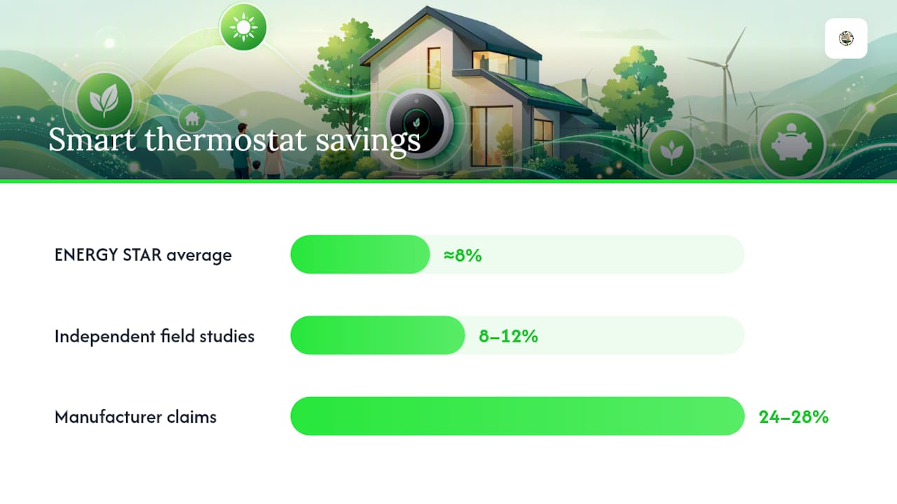 Diagram comparing smart thermostat savings percentages