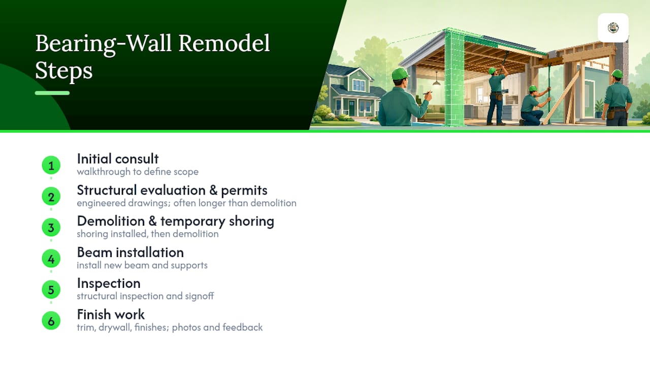 Process diagram of load-bearing wall remodel steps