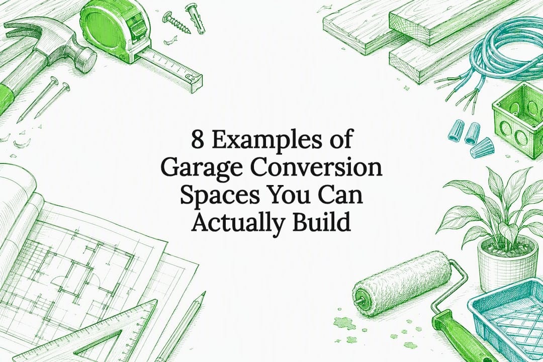 Decorative title card illustration for garage conversion article