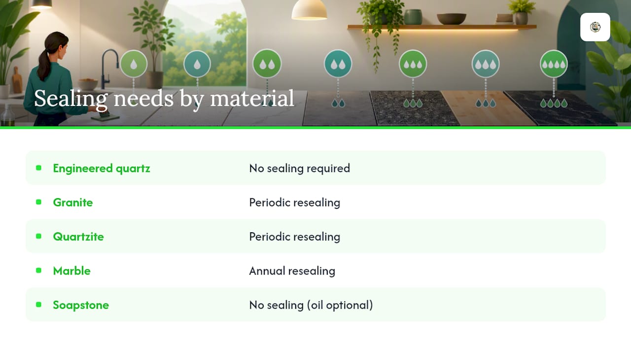 Comparative diagram of countertop materials properties
