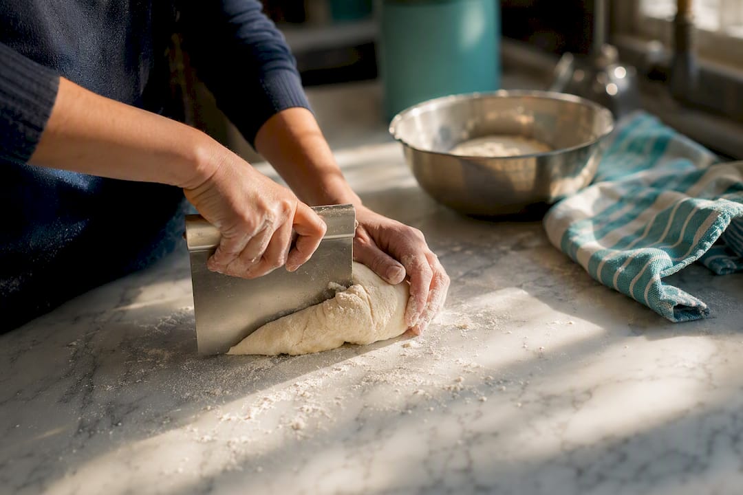 Baking on marble kitchen countertop