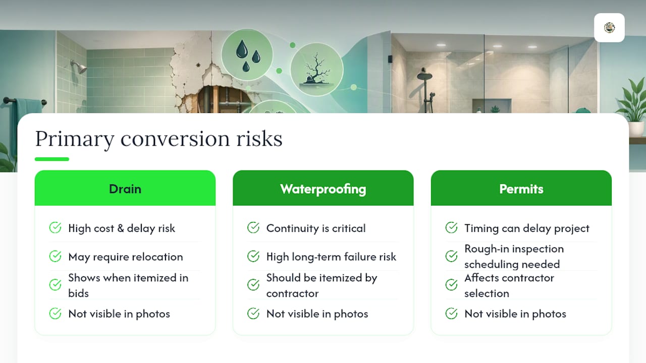 Diagram of key risk factors in tub to shower conversions