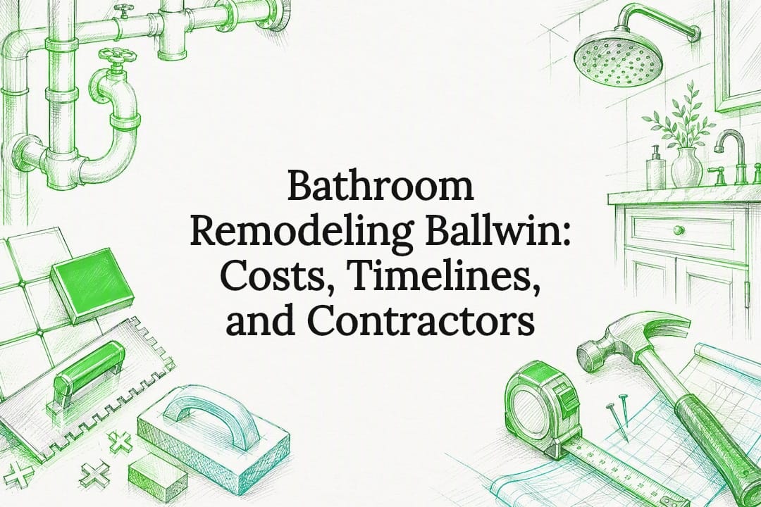 Decorative bathroom remodeling title card illustration
