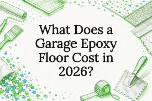 Decorative title card illustration for epoxy garage floor cost article