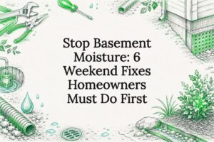 Decorative title card illustration for basement moisture fixes