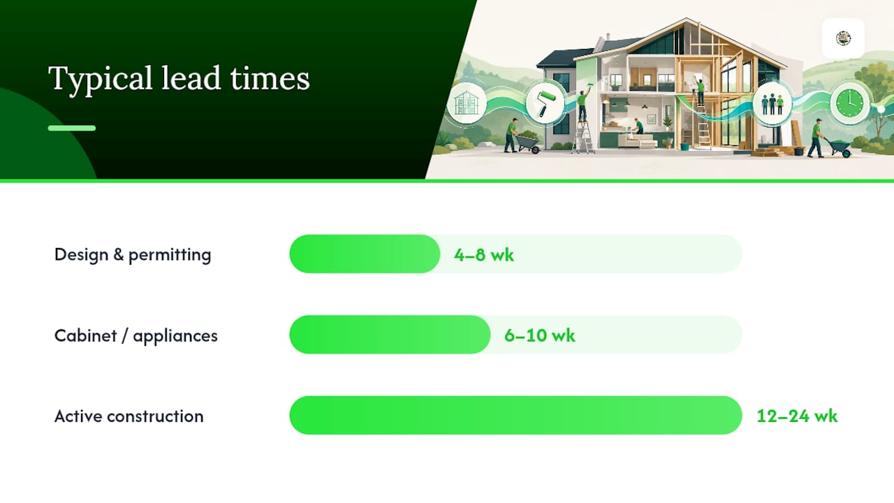 Diagram showing timeline and cost phases for whole home remodel