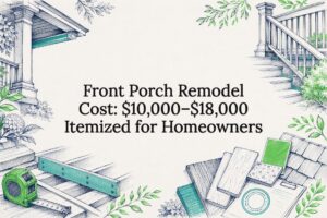 Decorative front porch remodel cost title card