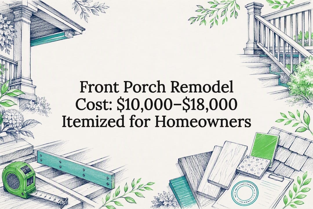 Decorative front porch remodel cost title card