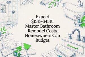 Decorative master bathroom remodeling title card
