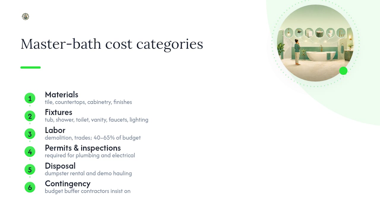 Six master bathroom remodel cost categories