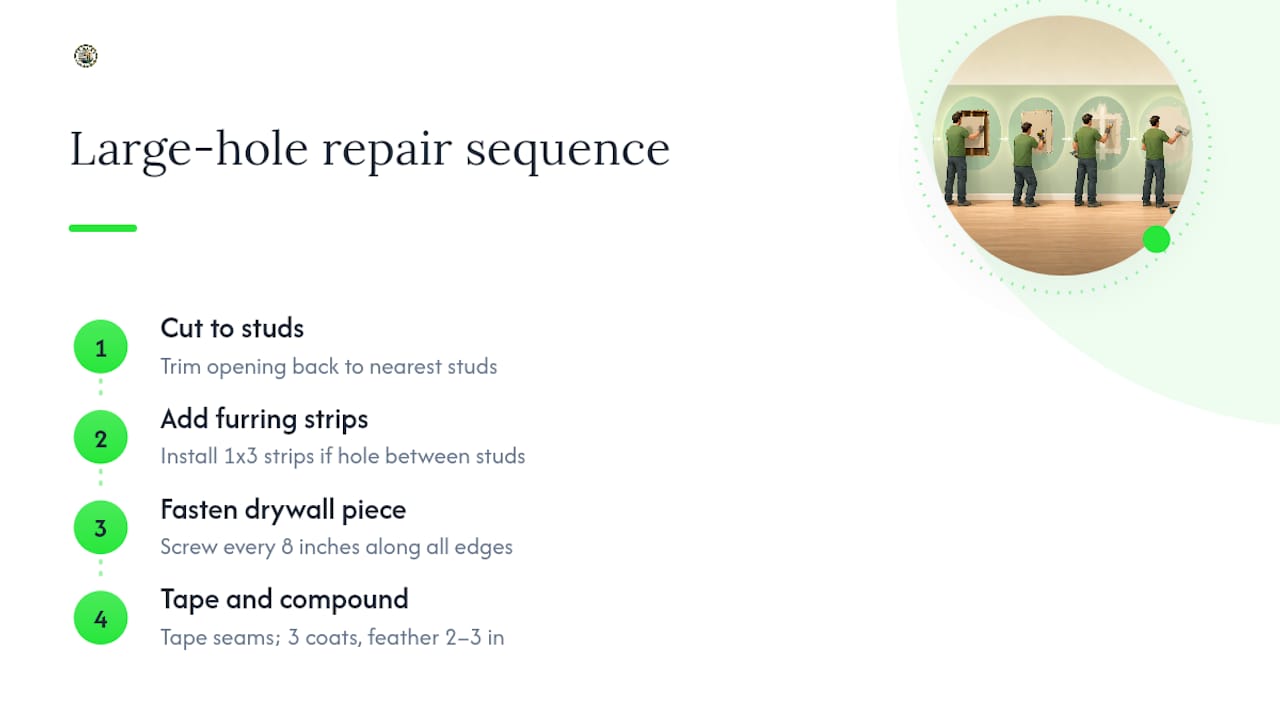 Large drywall hole repair sequence