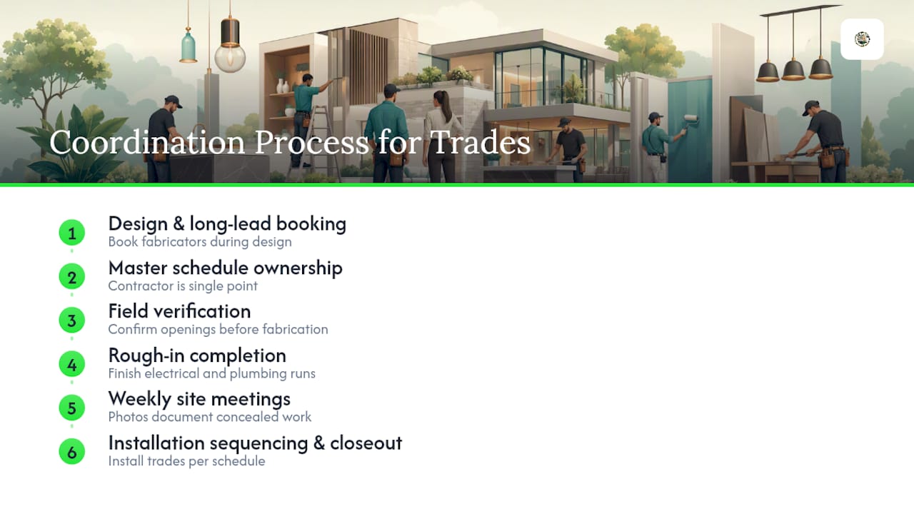 Luxury remodeling trade coordination process