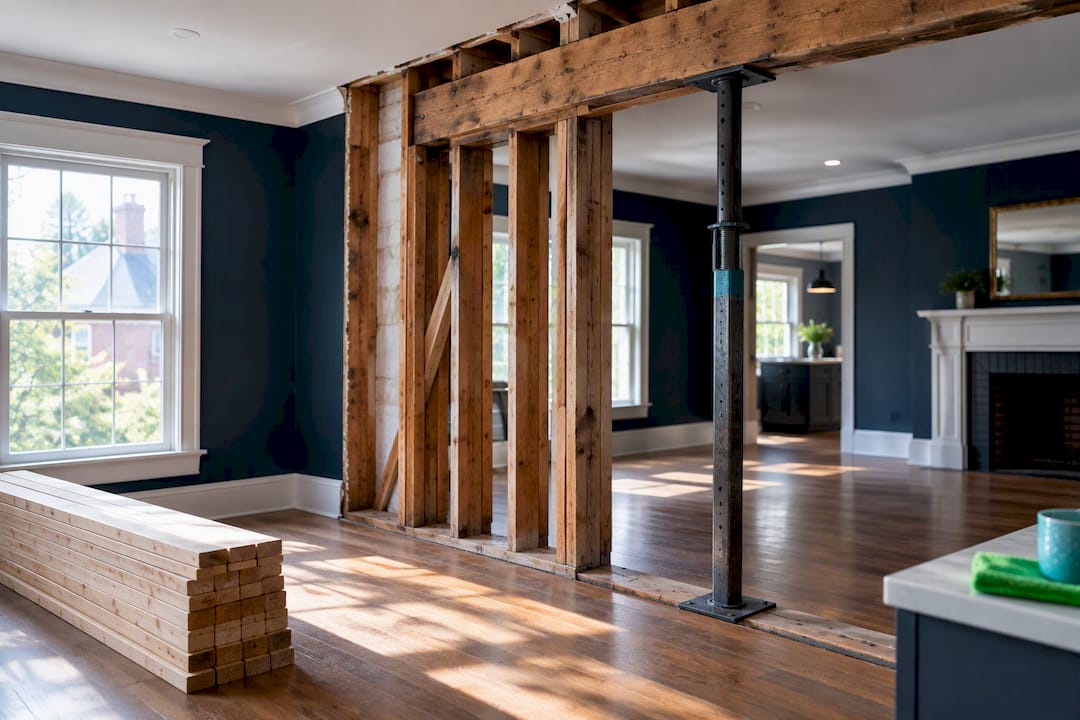 Exposed framing with temporary beam support