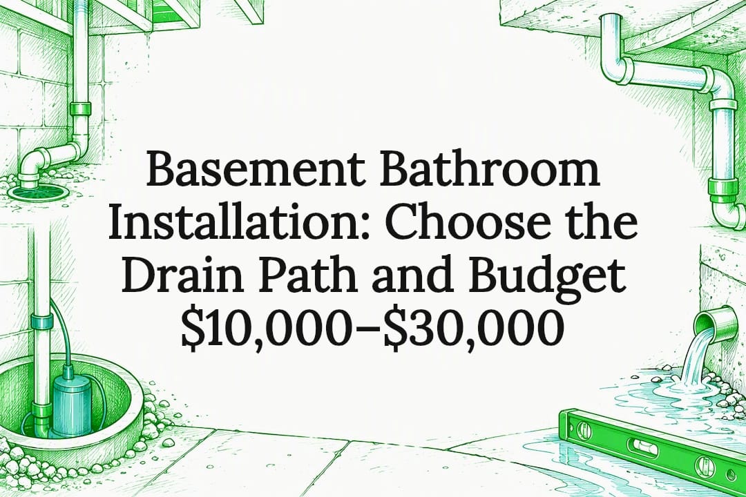 Decorative basement bathroom installation title card