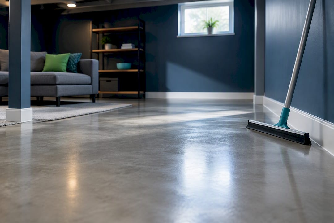 Smooth sealed concrete basement floor