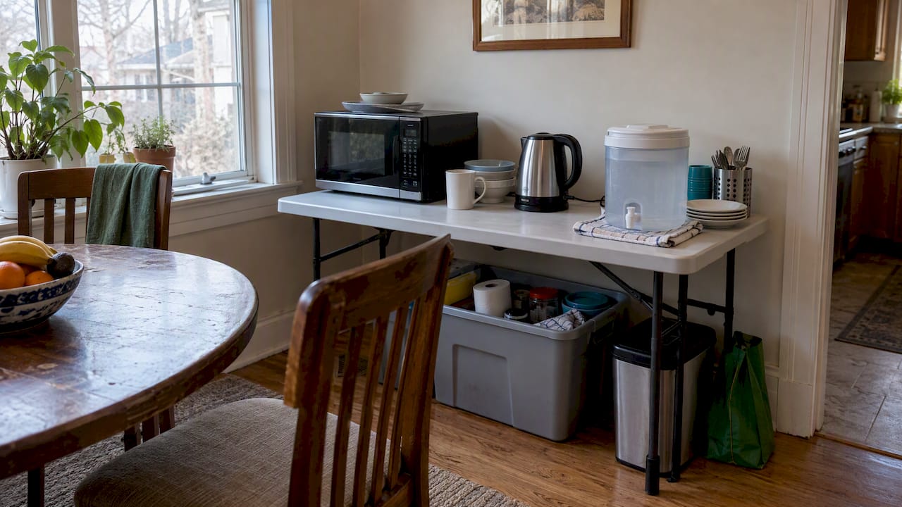 Temporary kitchen arranged before home demolition