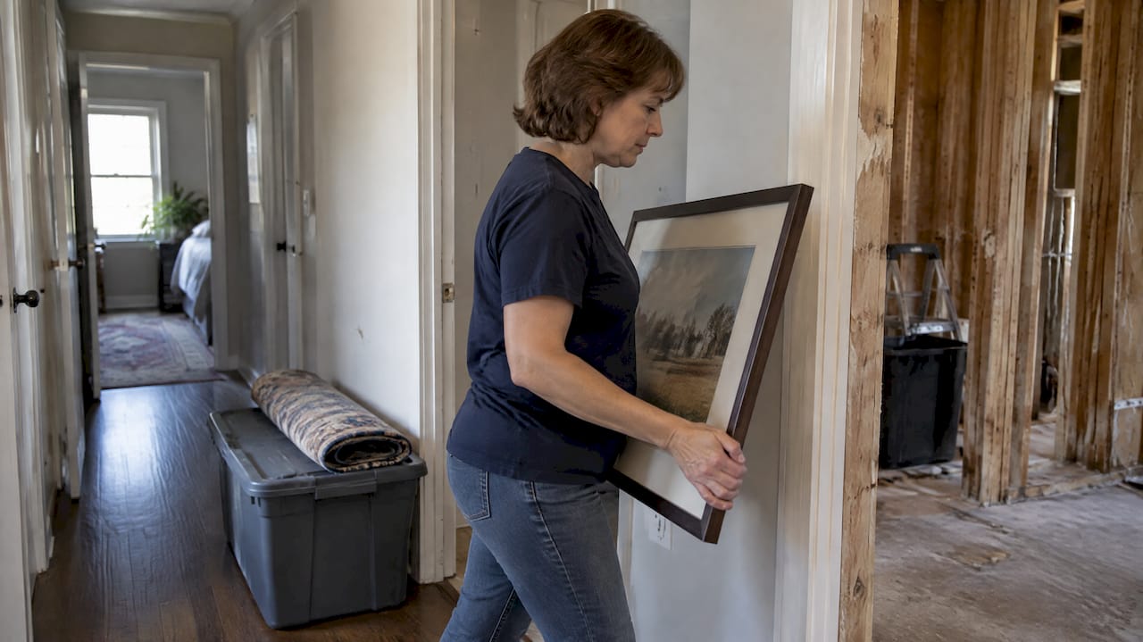 Homeowner removing belongings before demolition