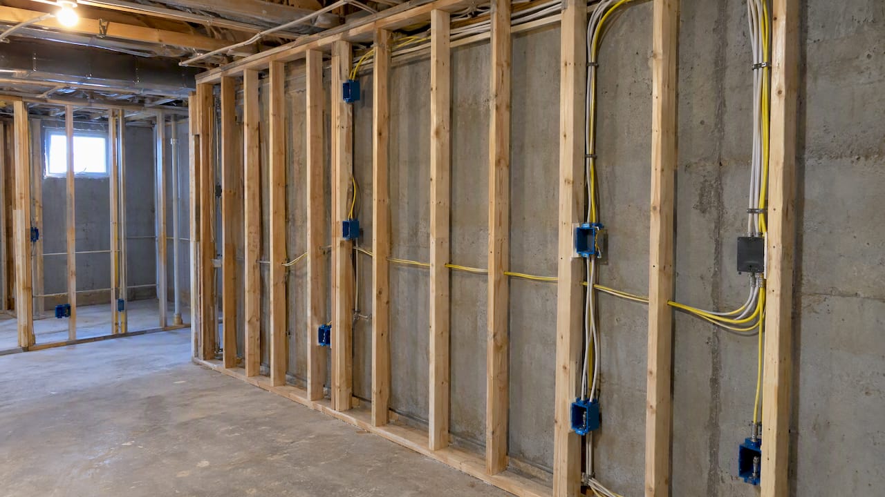 Electrical boxes and wiring before drywall