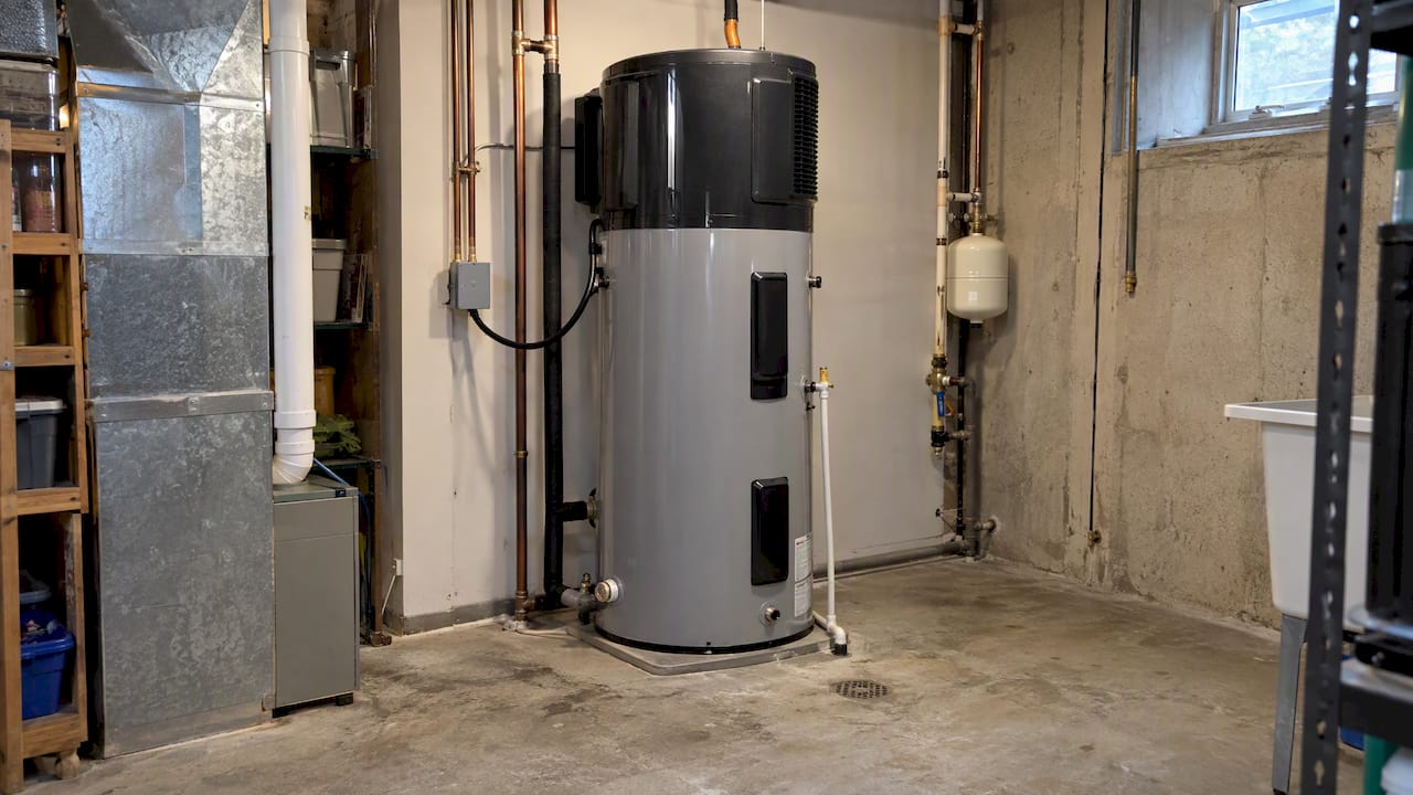 Heat pump water heater with room for ventilation