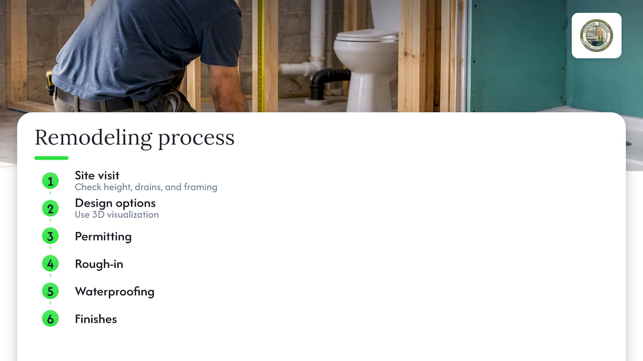 How we approach a basement bathroom remodel — overview diagram